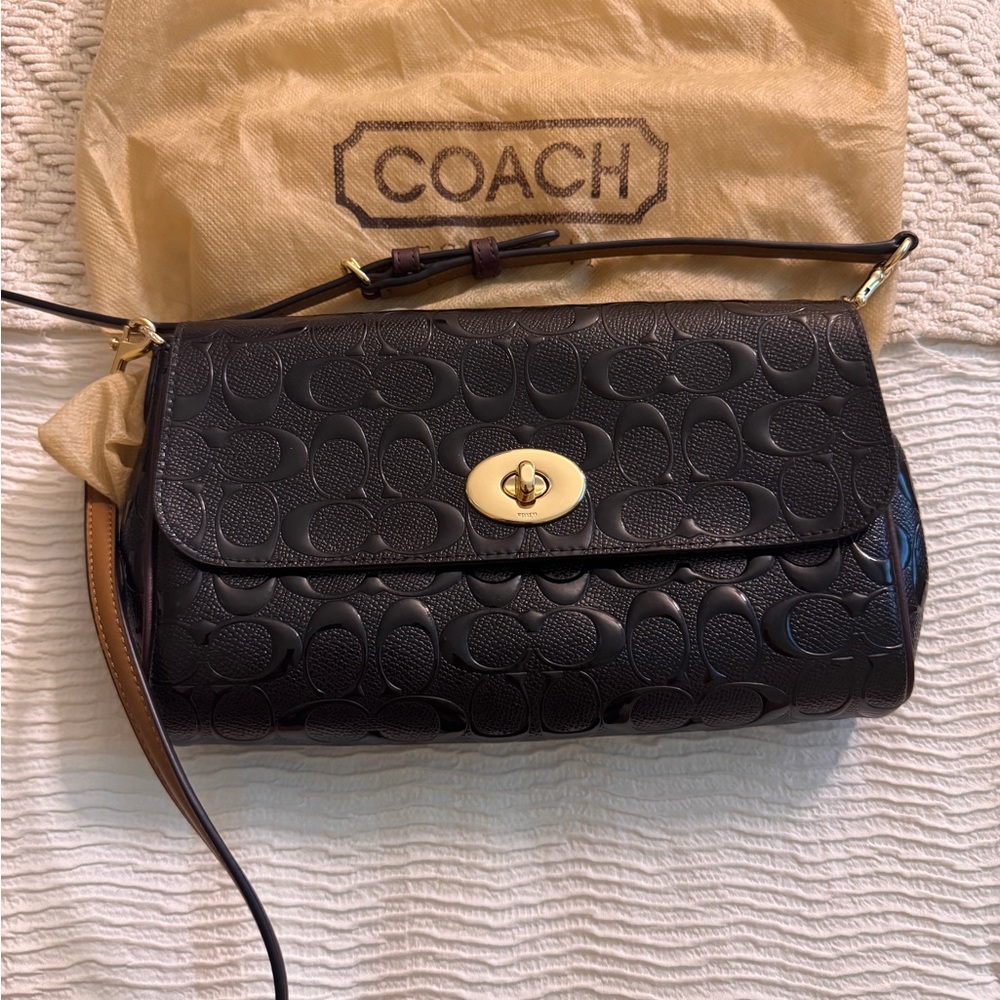 Coach Black Embossed Leather Shoulder Bag